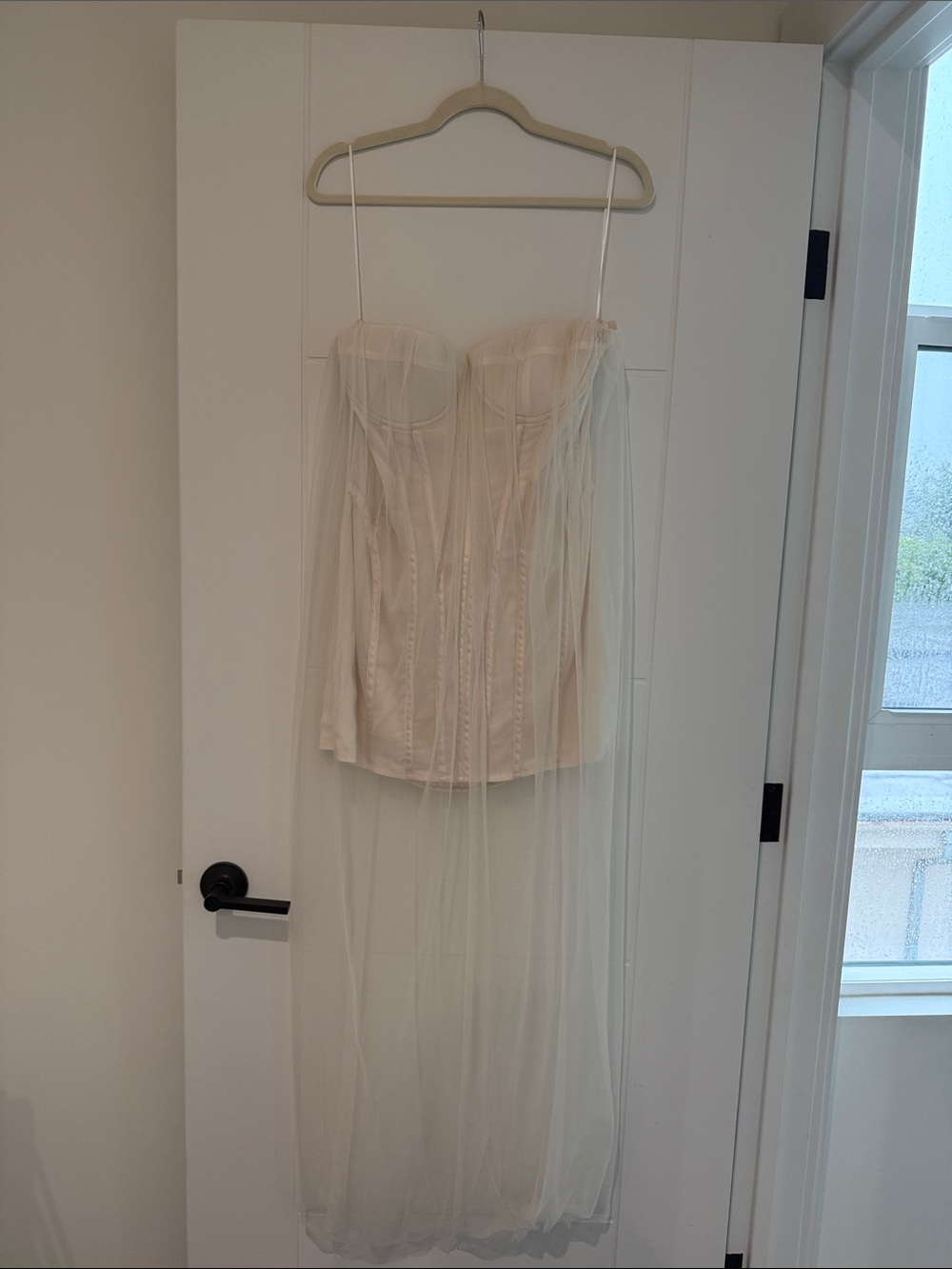 Strapless Ivory Corset Bustier Dress with Tulle Overlay